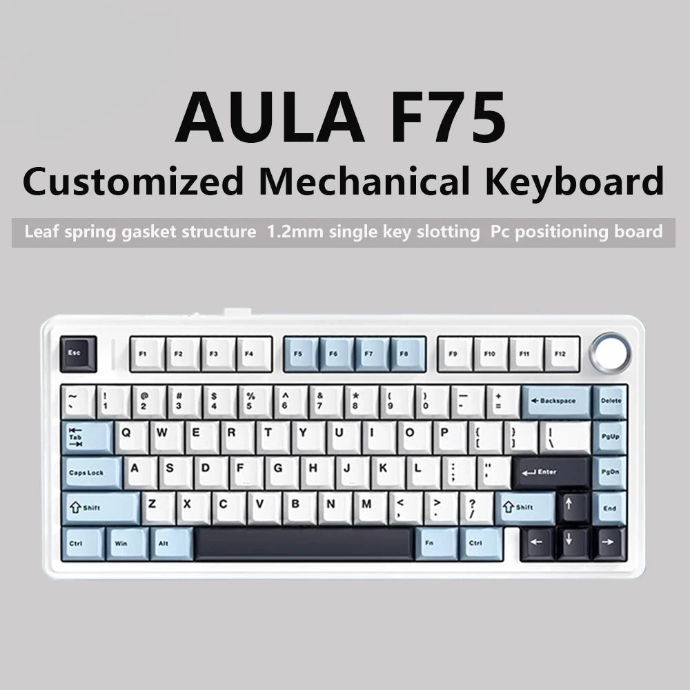 AULA F75 2.4G Wireless/Bluetooth/Wired Gaming Mechanical Keyboard RGB Customized 75% Layout OEM Profile Gasket Structure